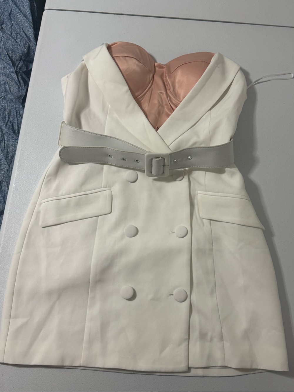 BLITHE Los Angeles Ivory Blazer Mini Dress Bustier Belted NWT